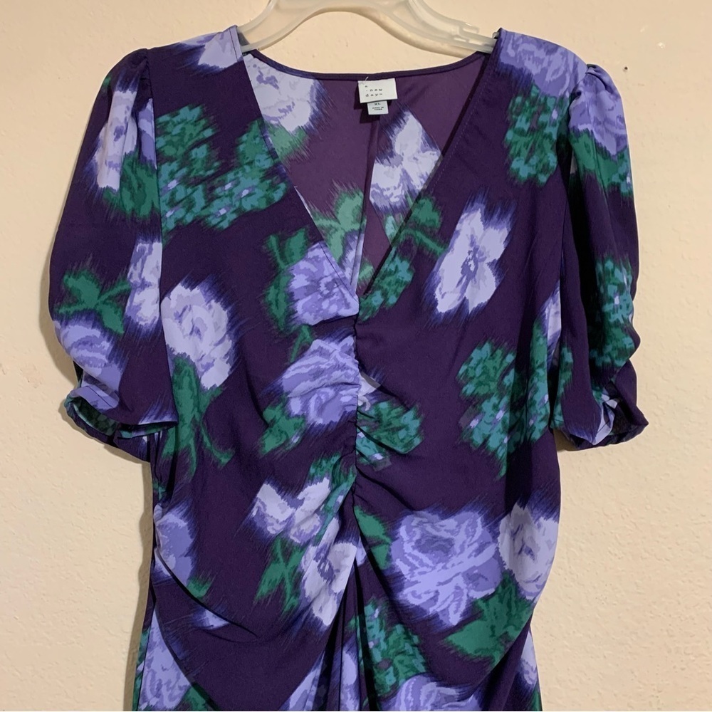 A New Day Floral Spring Purple Dress size XL puffed sleeves - Picture 3 of 11